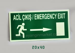 20x40 Sağ ACİL ÇIKIŞ EMERGENCY EXIT FOSFORLU (FOTOLÜMEN) LEVHA